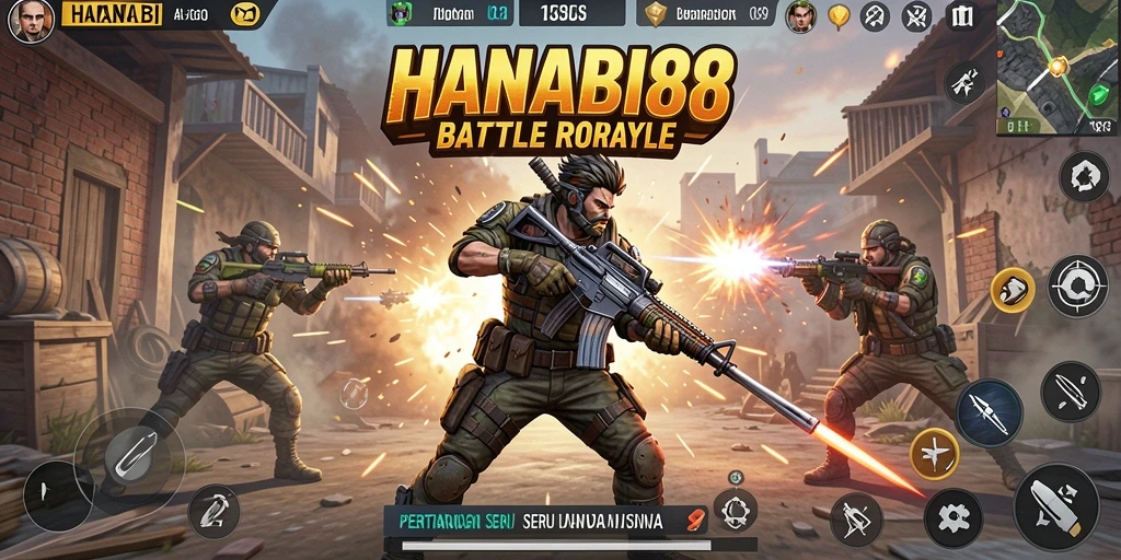 Tampilan screenshot gameplay HANABI88 saat aksi Battle Royale yang mendebarkan.